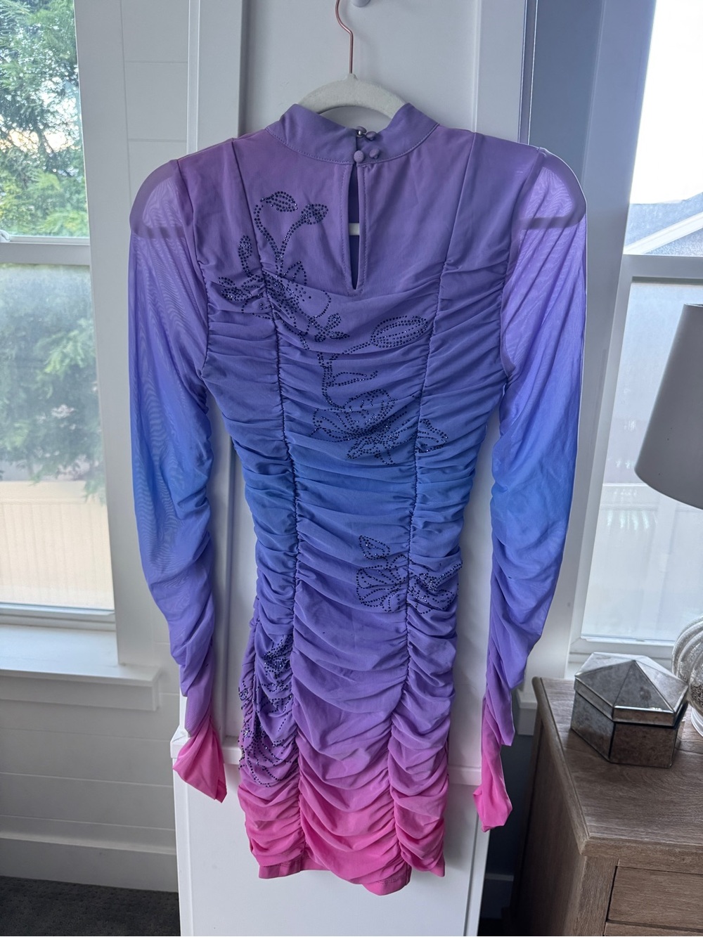 NWT Rococo Sand Blake Ruched Ombre Rhinestone Mini Dress Size Small - Picture 8 of 8